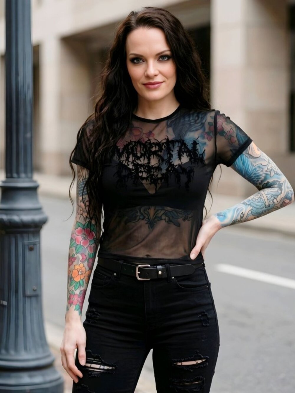 Widow Dolls Kill Mortal Decay Black Mesh Gothic Graphic Baby Tee Shirt Sz XL New